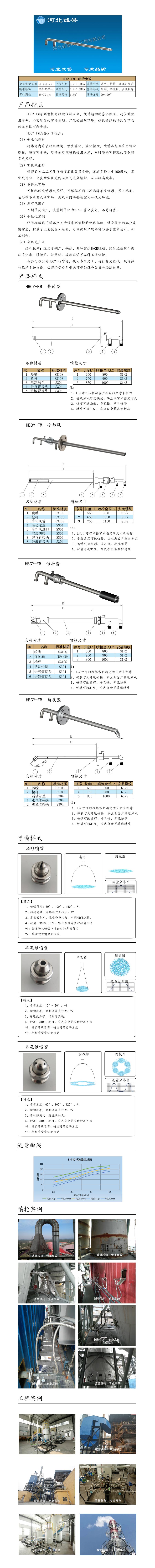 電廠脫硝噴槍保護套、噴槍參數(shù)、材質尺寸、流量分布圖、扇形空心錐俯視圖介紹，以及噴槍霧化視頻展示和工程案例介紹